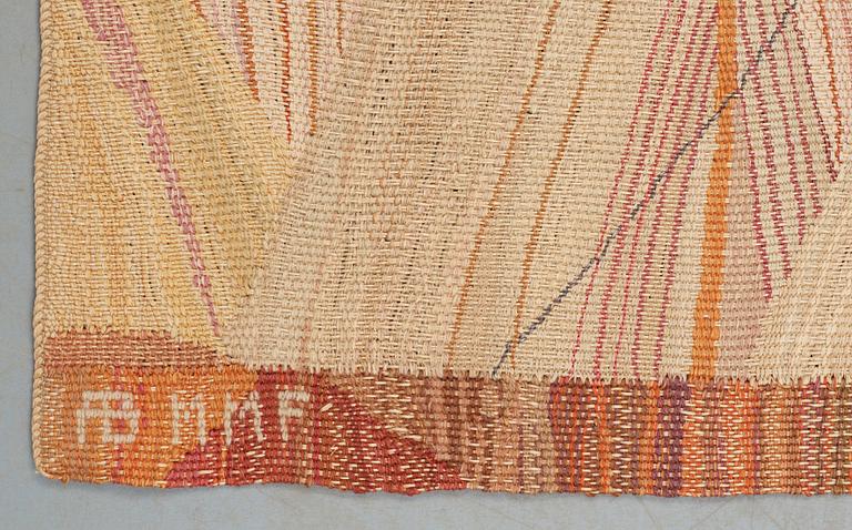 TAPESTRY. "Strandvägsskutor". Tapestry weave variant (gobelängvariant). 127,5 x 92 cm. Signed AB MMF MR.