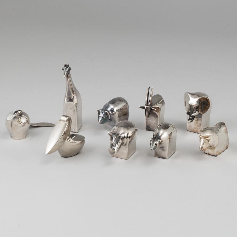 GUNNAR CYRÉN, nine silver plated figurines, Dansk Design, Japan.