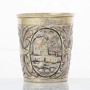 A German late 17th century parcel-gilt silver beaker, mark of Joh. Paul Schmidt, Leipzig (1683-1703).