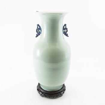 A celadon ground blue and white vase, 20th century.