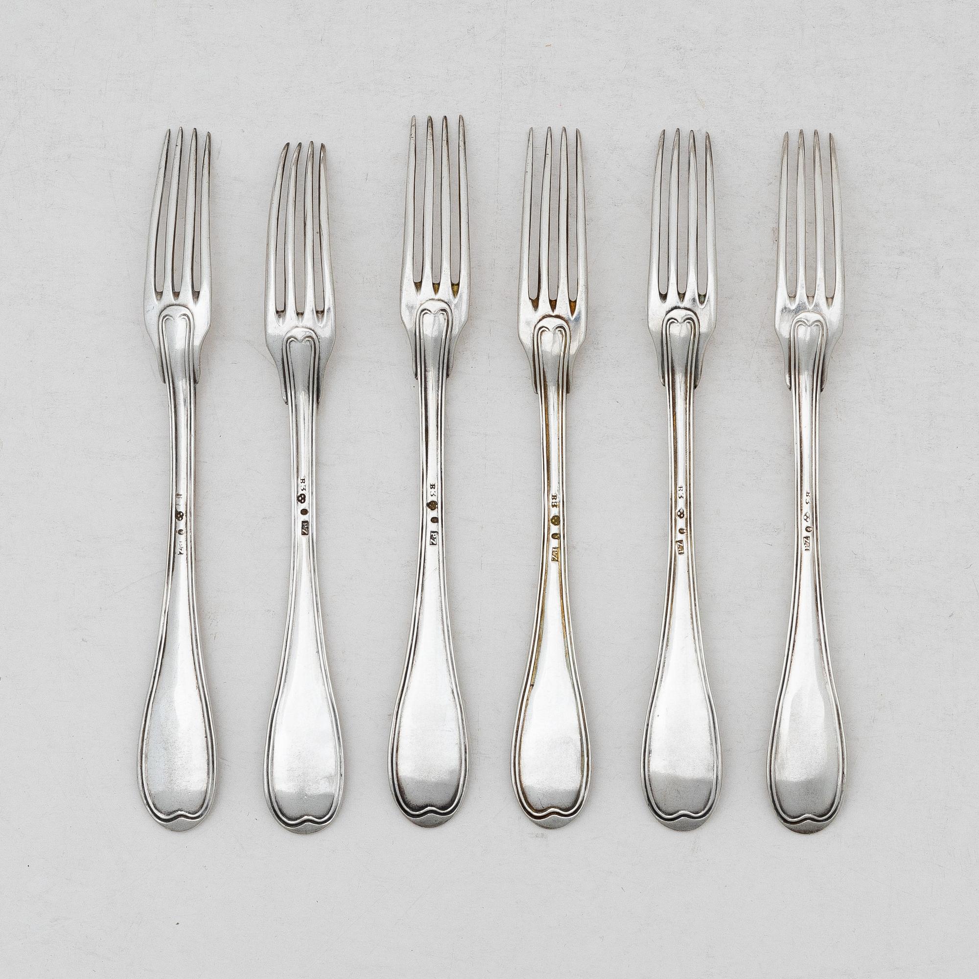 Pehr Zethelius, Forks, 6 pcs, silver, Stockholm 1808.
