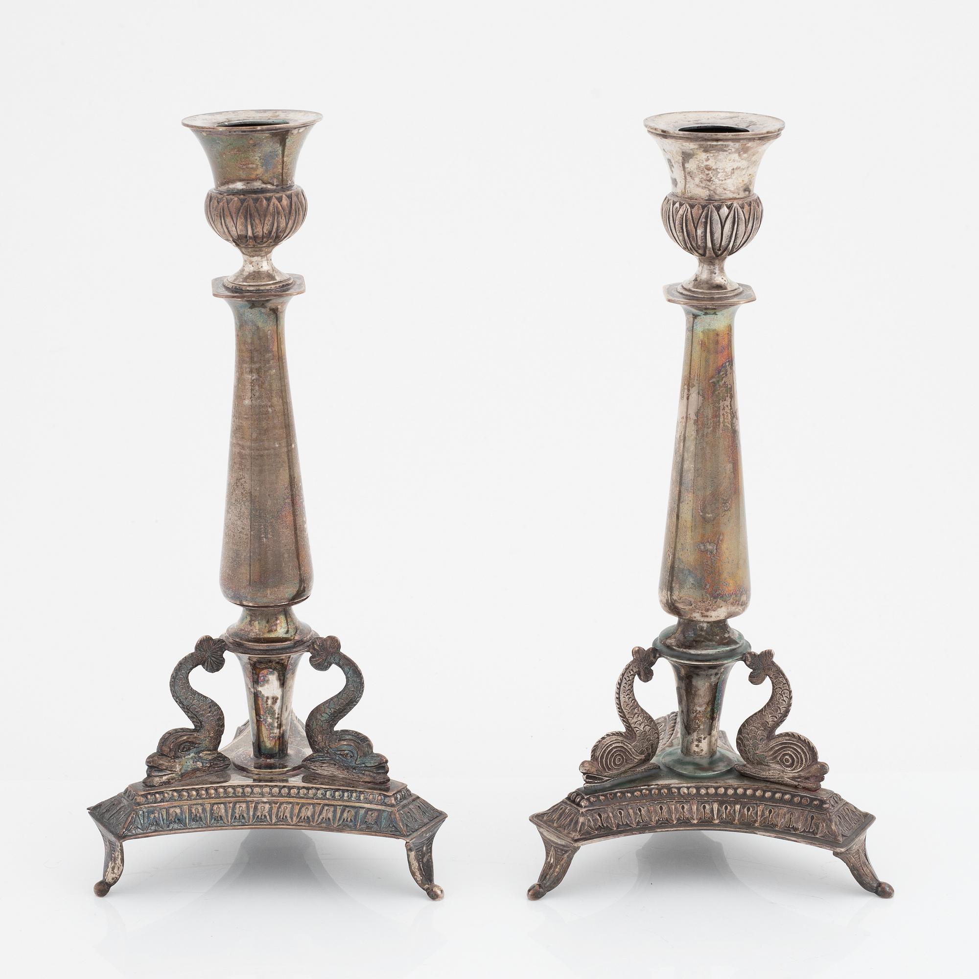 Ljusstakar, ett par, silver, en av Adolf Zethelius, Stockholm 1819, Empire.