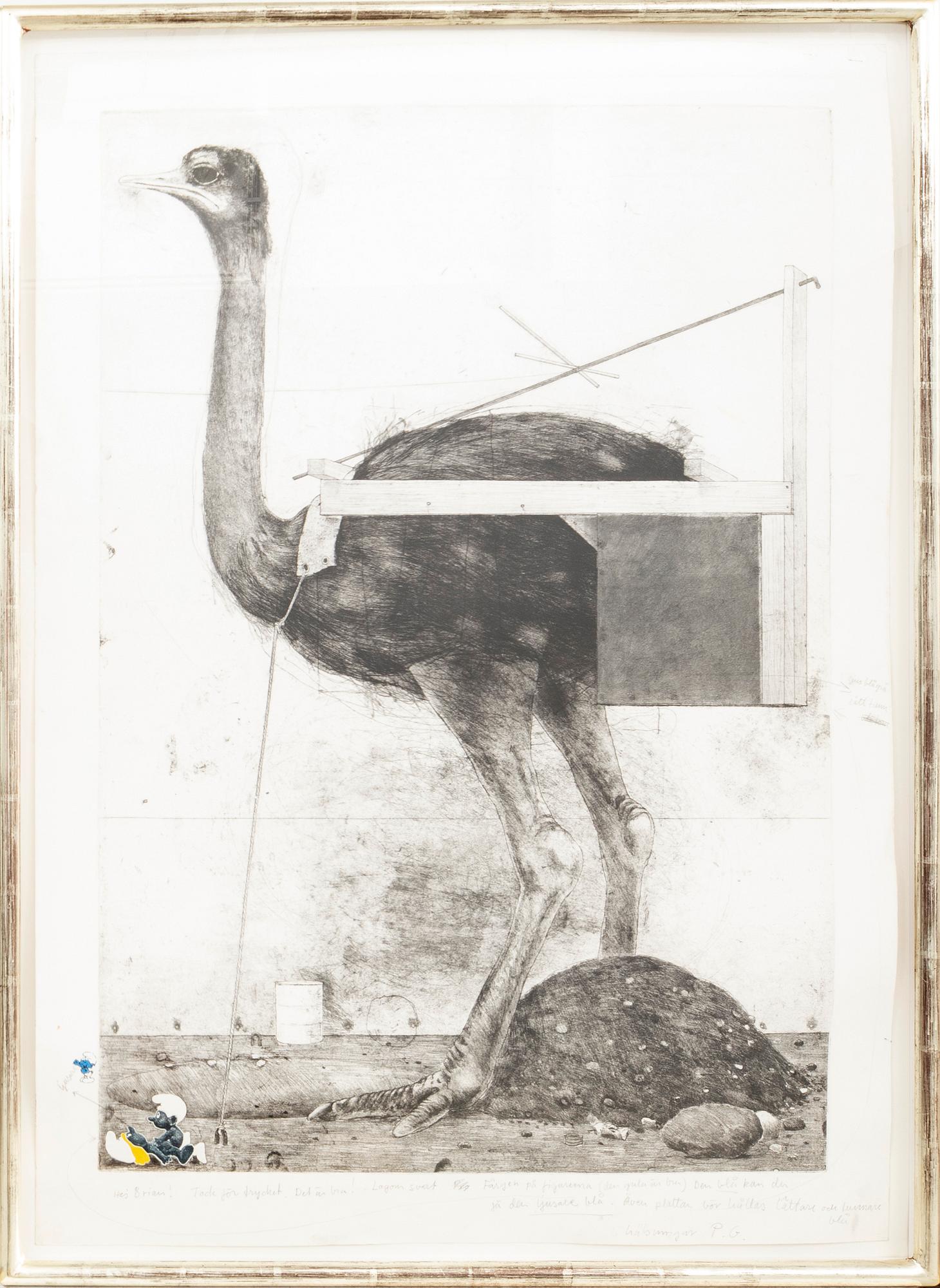 PG Thelander, färgetsning, 1979, provtryck, signerad.