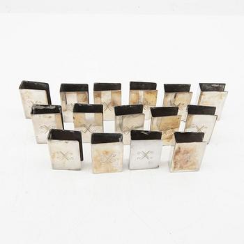 A set of 15 silver matchbox holders mark of H Grun Stockholm 1951, weight 234 grams.