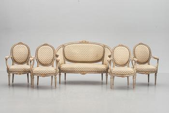 MÖBELGRUPP, fem delar, Louis XVI-stil.