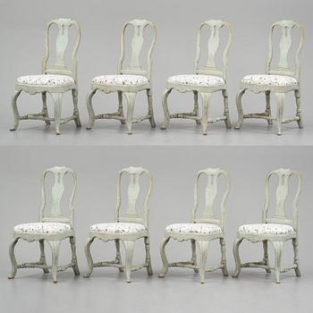 A set of eight Swedish Rococo chairs.