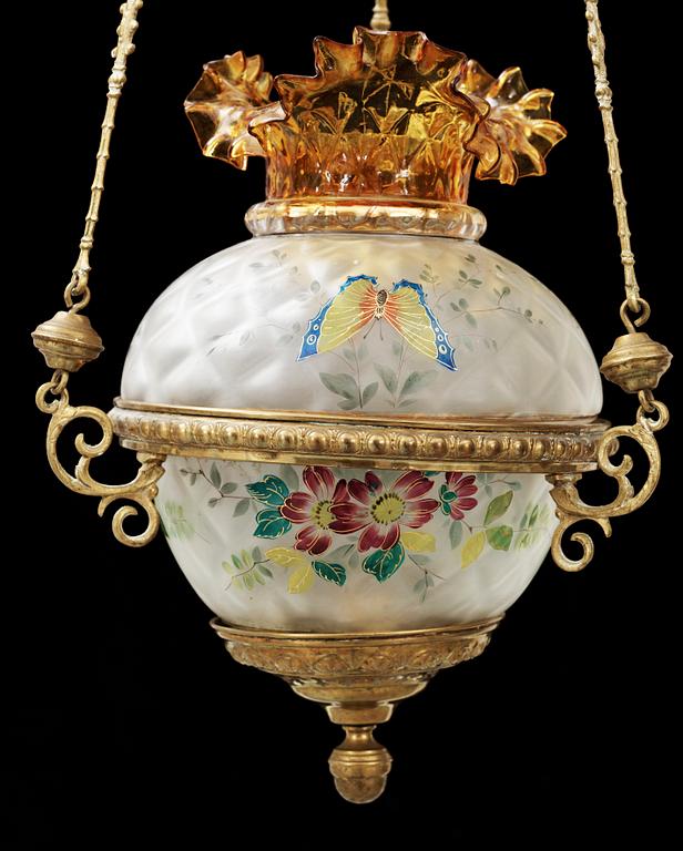 MÅNSKENSLAMPA, glas och mässing, 1800-talets slut.