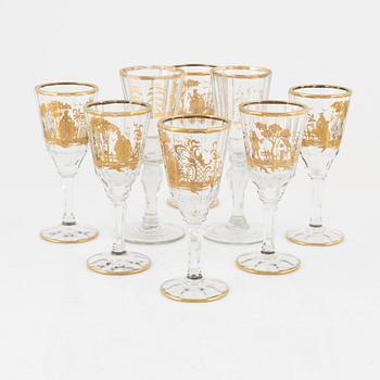A matched set of wine glasses, 18/20th Century.