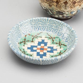 A set of 6 pcs of vases and a bowl, stonewere, Gerbino Vallauris.
