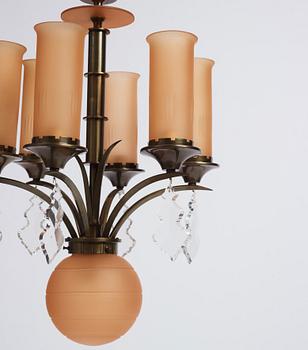 Harald Notini, a pair of chandeliers model "10027", Arvid Böhlmarks Lampfabrik, Stockholm 1930s.