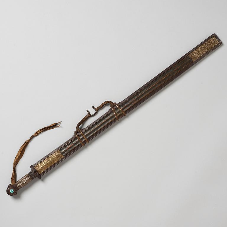 SVÄRD, stål, brons, kopparlegering samt steninläggning. Tibet, 1800-tal.