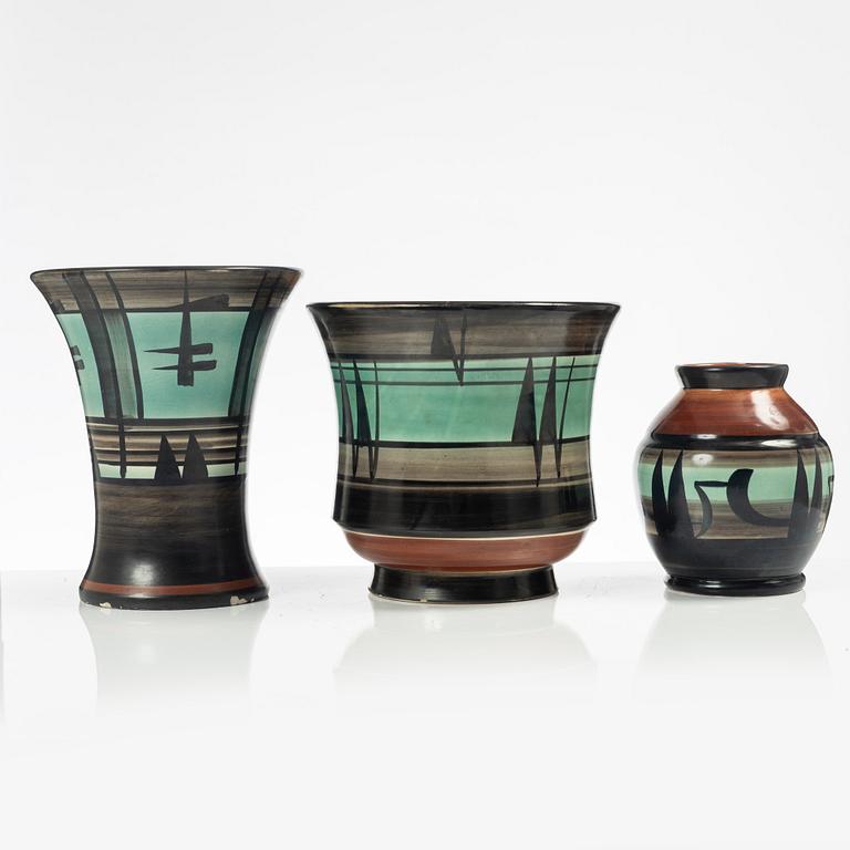 Margareta "Maggie" Wibom, ceramics, 3 pieces, Bo fajans, Gefle, around 1930.