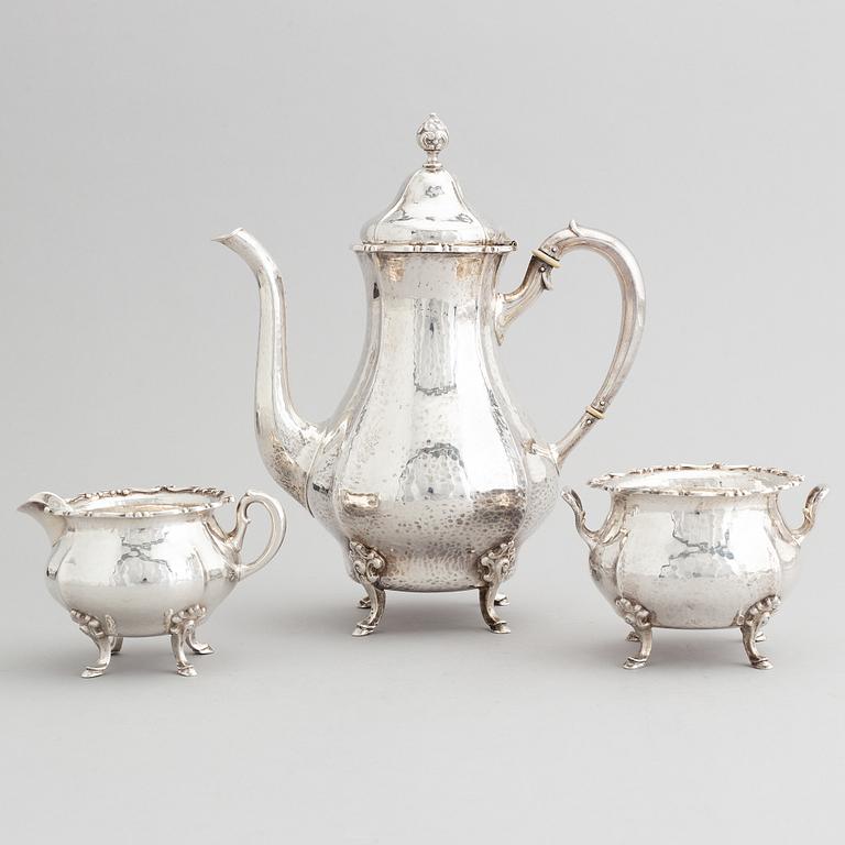 A Swedish rococo-style silver three piece coffee-set, mark of K. Andersson, Stockholm 1928.