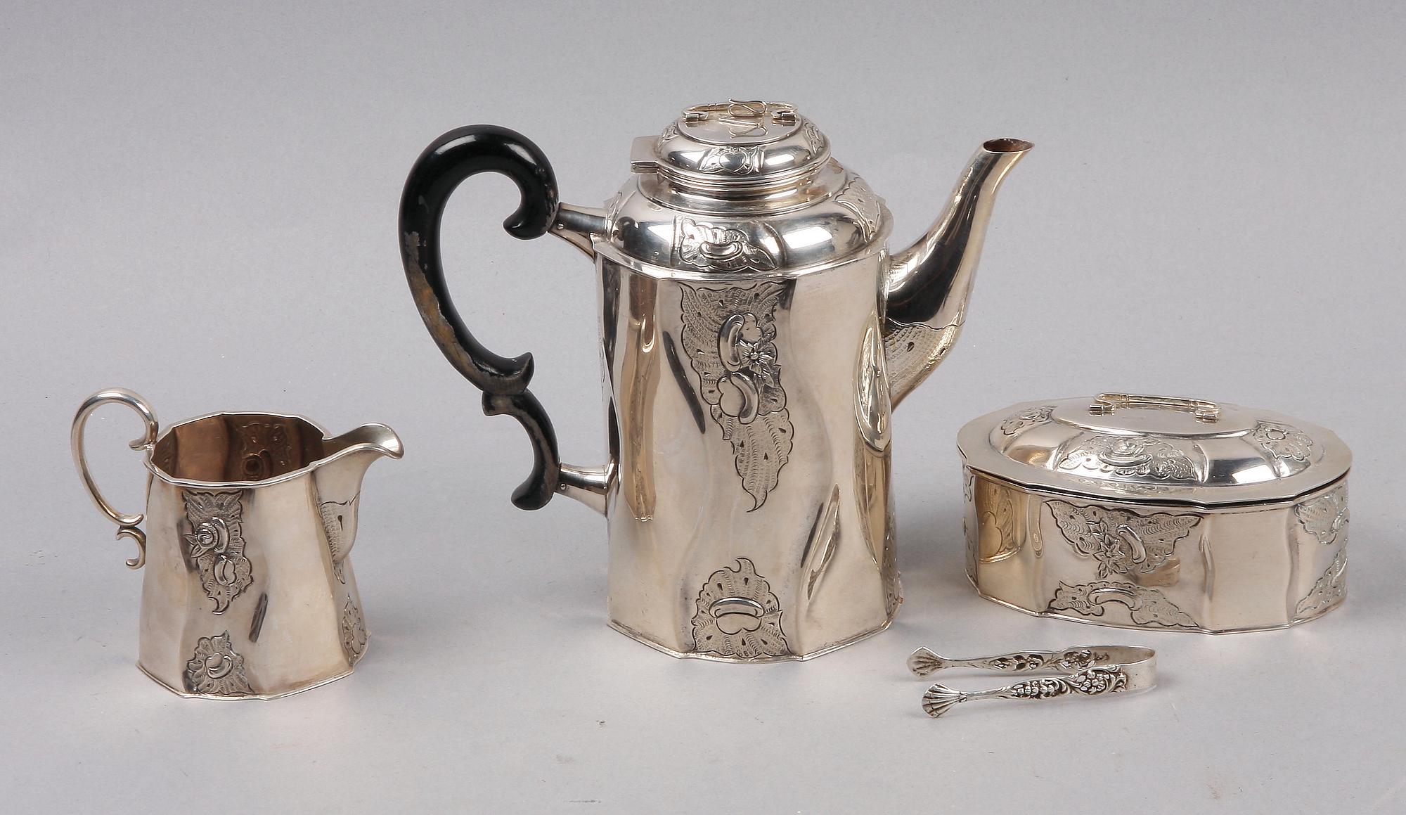 KAFFESERVIS, 3 delar, silver, 1900-tal. Tot vikt  ca 850 gram.