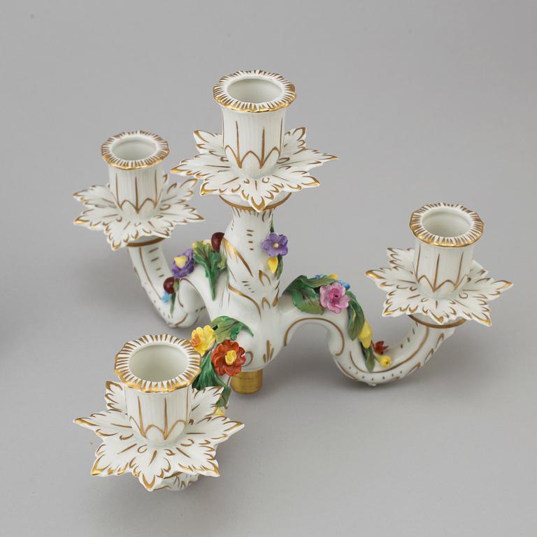 A PAIR OF DRESDEN PORCELAIN CANDELABRA, MID 20TH CENTURY.