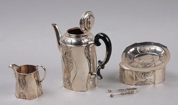 KAFFESERVIS, 3 delar, silver, 1900-tal. Tot vikt  ca 850 gram.
