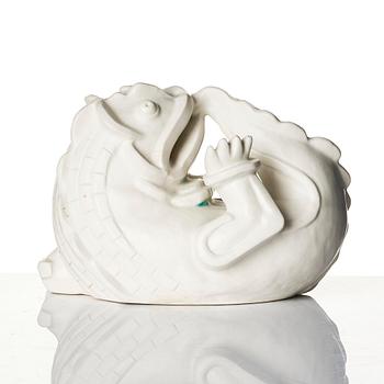 Wilhelm Kåge, a set of two stoneware sculptures of dragon puppies, Gustavsberg, 1940s.