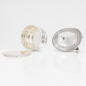 Skålar, 3 st, och dosa, silver, 1930-60-tal.