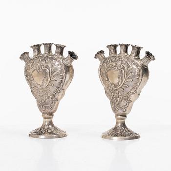 Vases, a pair, silver, import marks John George Piddington, London, England 1903.