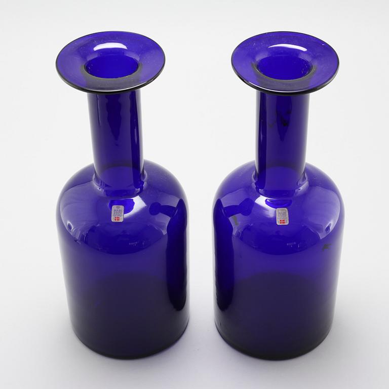 FLASKOR, 2 st, glas, Holmegaard, 1960/70-tal.