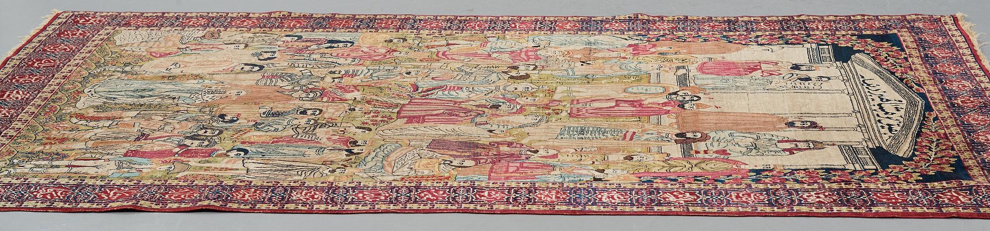 MATTO, an antique Kerman Laver figural, "the Rulers of the World", ca 236,5 x 140,5-143,5 cm.