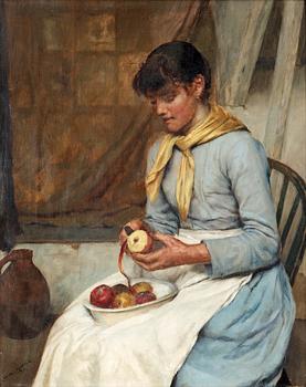 203. Edwin Harris, Flicka som skalar äpplen.