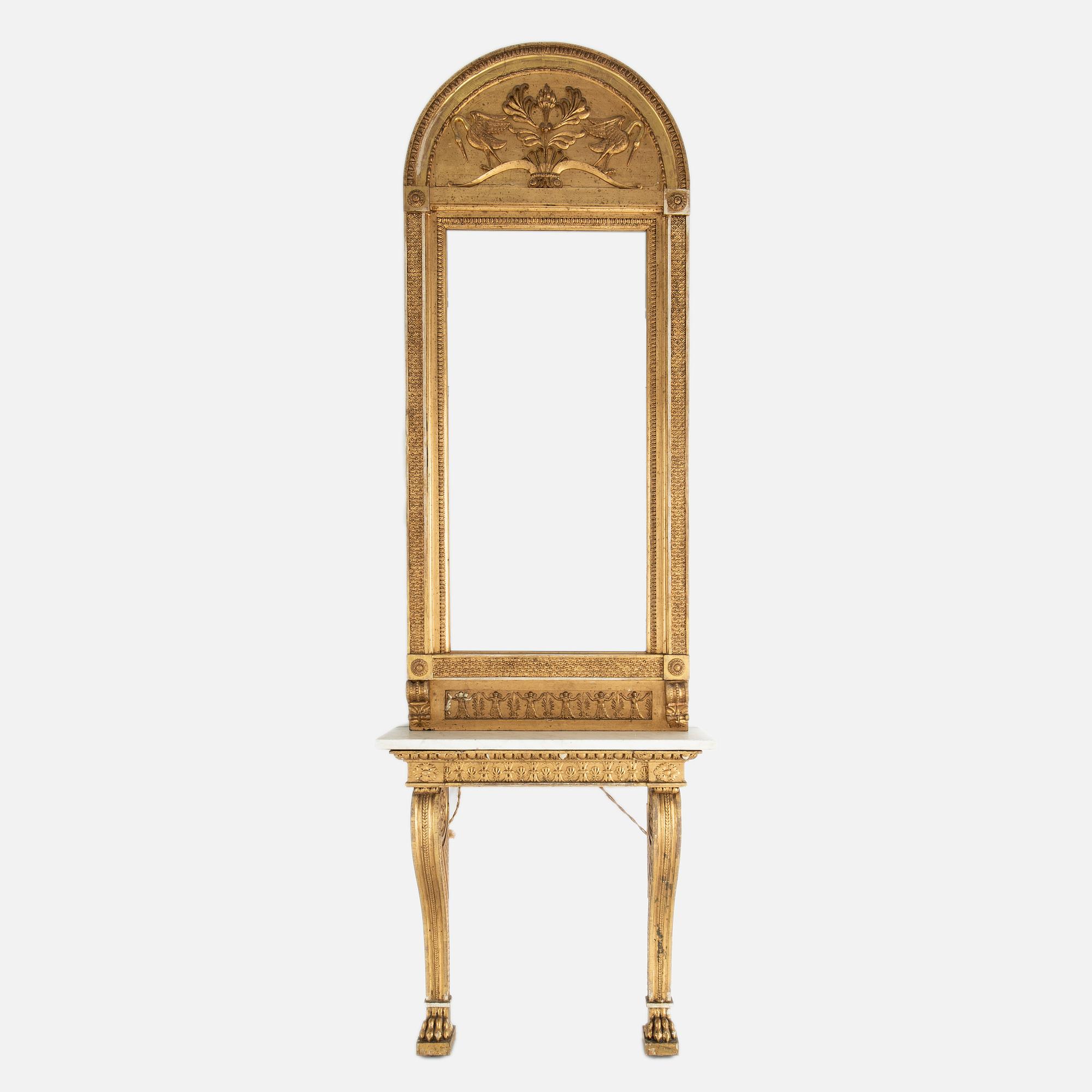 A Swedish Empire mirror and console table, early 19th century.