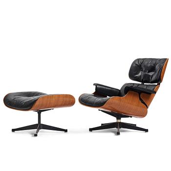 21. Charles & Ray Eames, a 'Lounge chair' and ottoman, Vitra 1960-1970s.