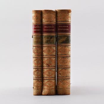 BÖCKER: Ludvig Holbergs Samtliga Comoedier, FL Liebenberg, Ernst Bojesens Kunstförlag, 1880-tal, 3 volymer.