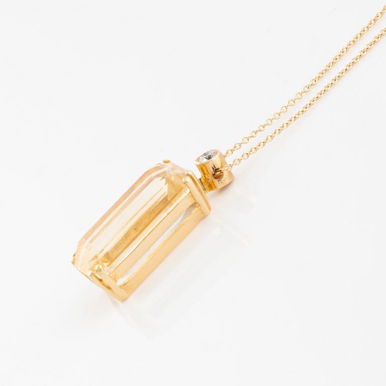 Emerald cut citrine and brilliant cut diamond necklace.