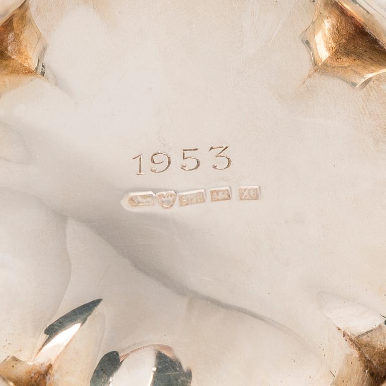 A 3-piece silver coffee set and a silver sugar tong, Finland 1951 and 1946.