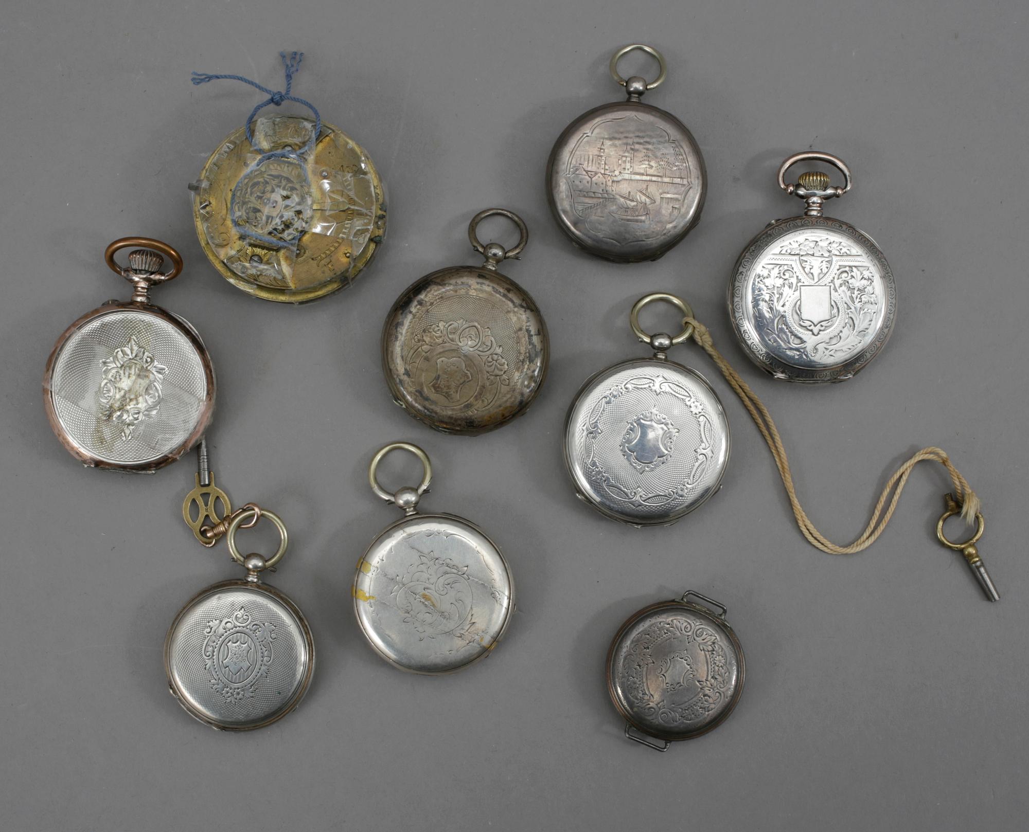 FICKUR, silver, 9 st, bland annat Wallerius Norrköping, mestadels omkring 1900.