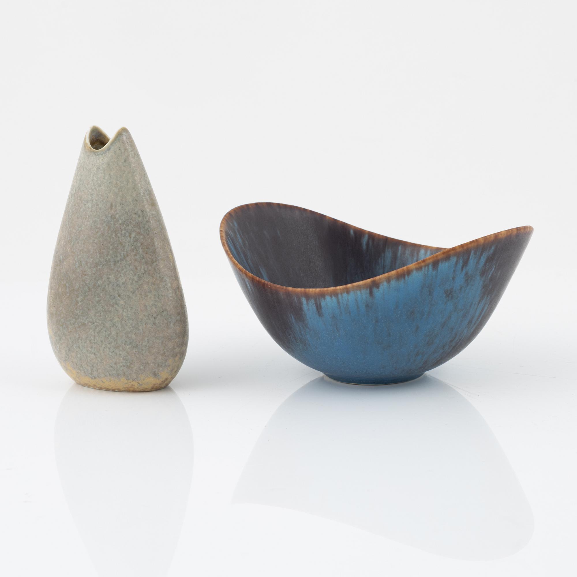 Gunnar Nylund, vas samt skål, stengods, Rörstrand.