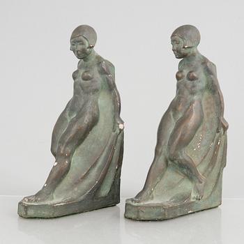 Erik Elenius, a pair of Swedish Grace bookends, 1920's.