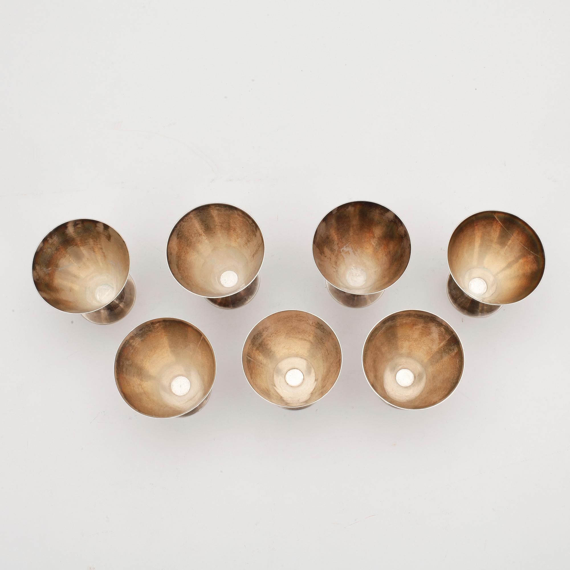 COCKTAILGLAS, 7 st, silver, Wiwen Nilsson, Lund 1931 - 1940. Vikt 469 gram.