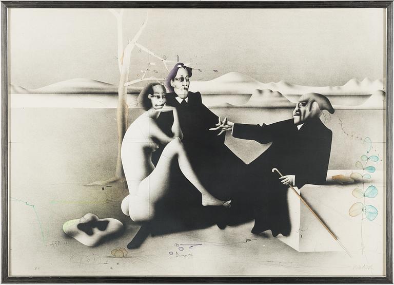 PAUL WUNDERLICH, Lithograph in colours, signed EA/100 ex. With 3 vol books about the artist.