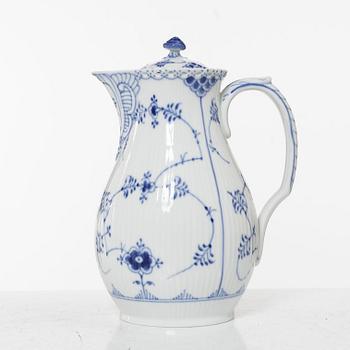 Royal Copenhagen, chocolate pot, porcelain, Blue Fluted, full lace, model 1025.