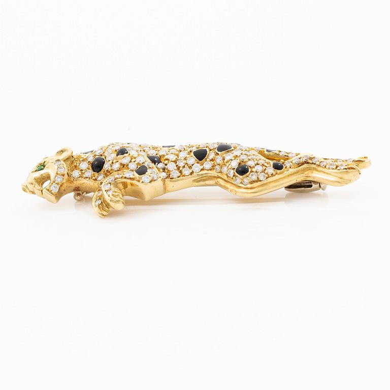 Panther brooch, 18K gold with brilliant-cut diamonds and enamel.