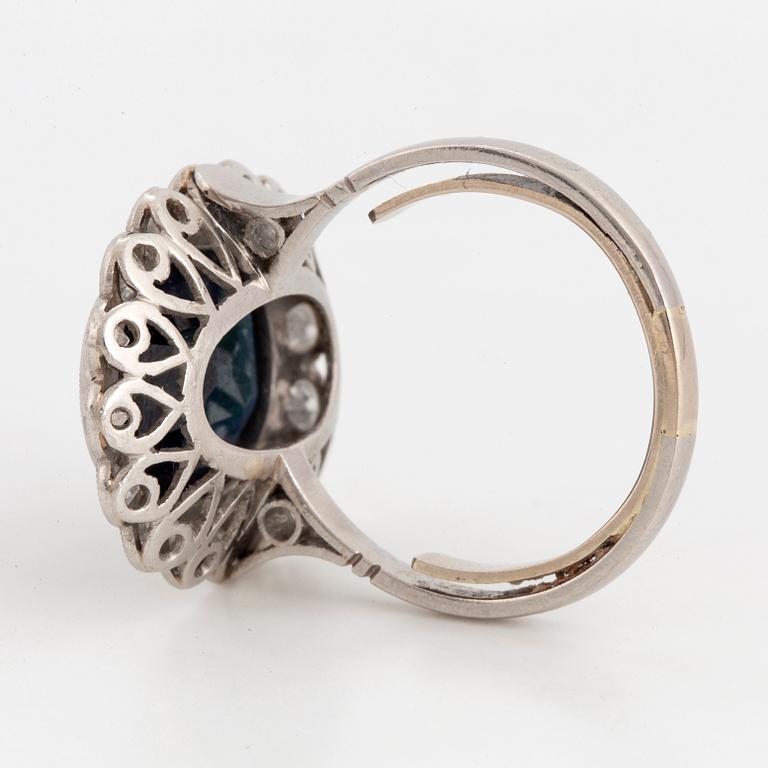 Cluster sapphire and old-cut diamond ring.