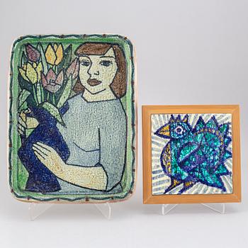 LIS HUSBERG, two stoneware plaques, Rörstrand.