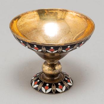 A 20TH CENTURY SILVER GILT AND ENAMEL BOWL, Russia.