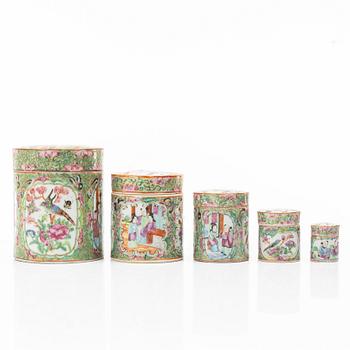 A five piece famille rose Canton box set, Qing dynasty, 19th century.