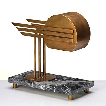 An Austrian brass and black marble table lamp, marked Vienna 1928.