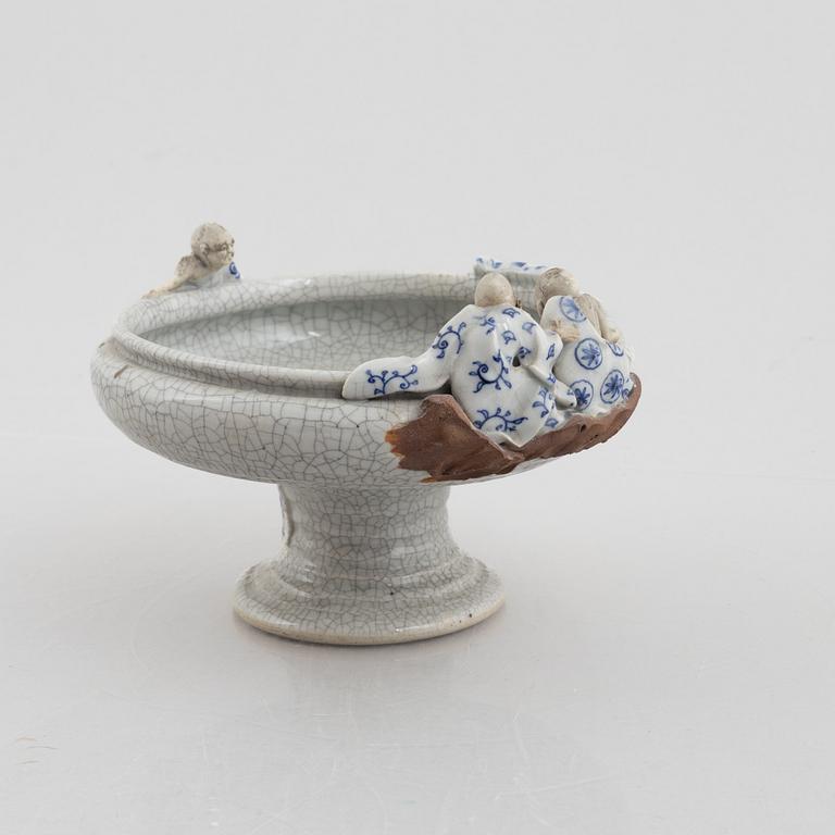 A Japanese sumida gawe ware stem bowl, signed Ishiguro Koko, early 20th century.