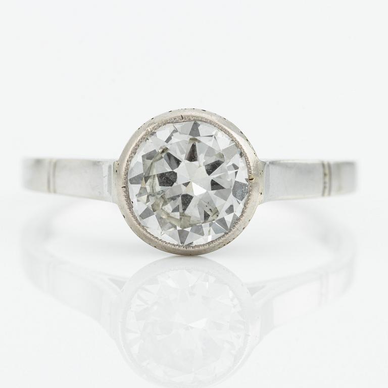 Ring 14K vitguld med äldre briljantslipad diamant, 1.42 ct.
