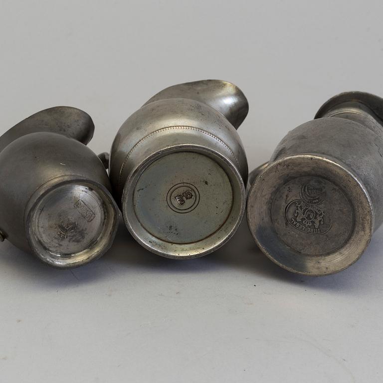 THREE PEWTER JUGS, 18th/19th century.