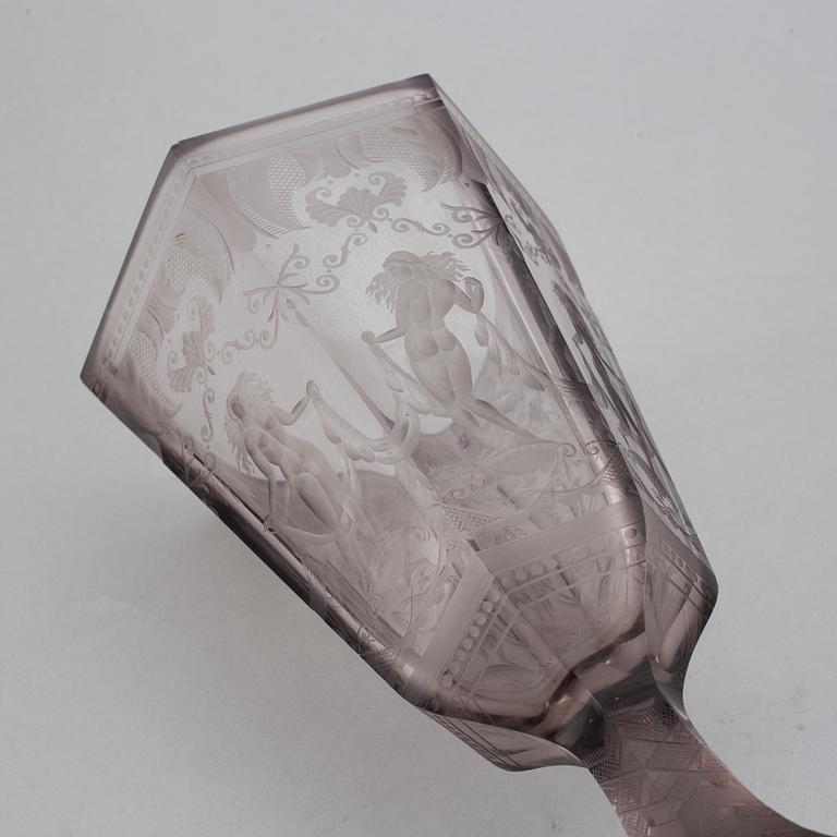 Simon Gate, an engraved glass goblet " Six Graces", Orrefors, Sweden 1925, model 154, engraved by Elis Rydh.