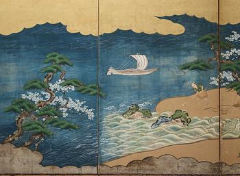 A pair of Japanese six panel screens, Edo period, 19th Century.