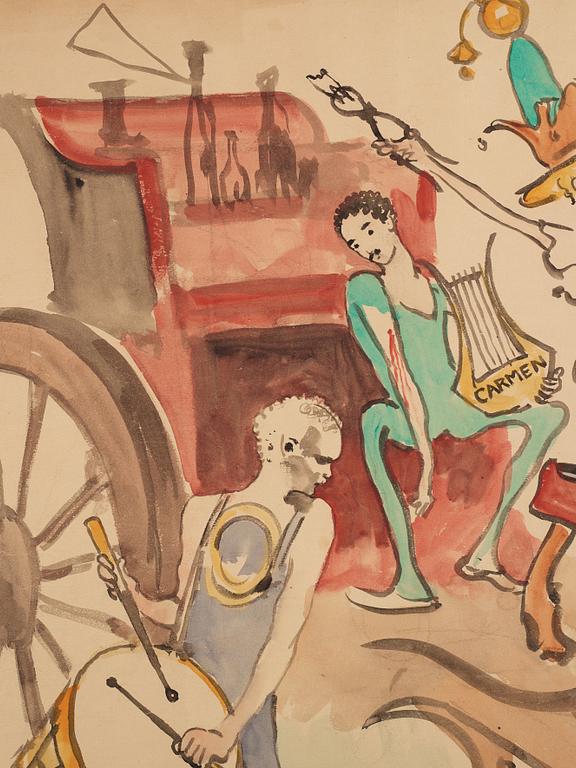 Carl Larsson, utförd 1884. Akvarell och kol på papper uppklistrad på duk.