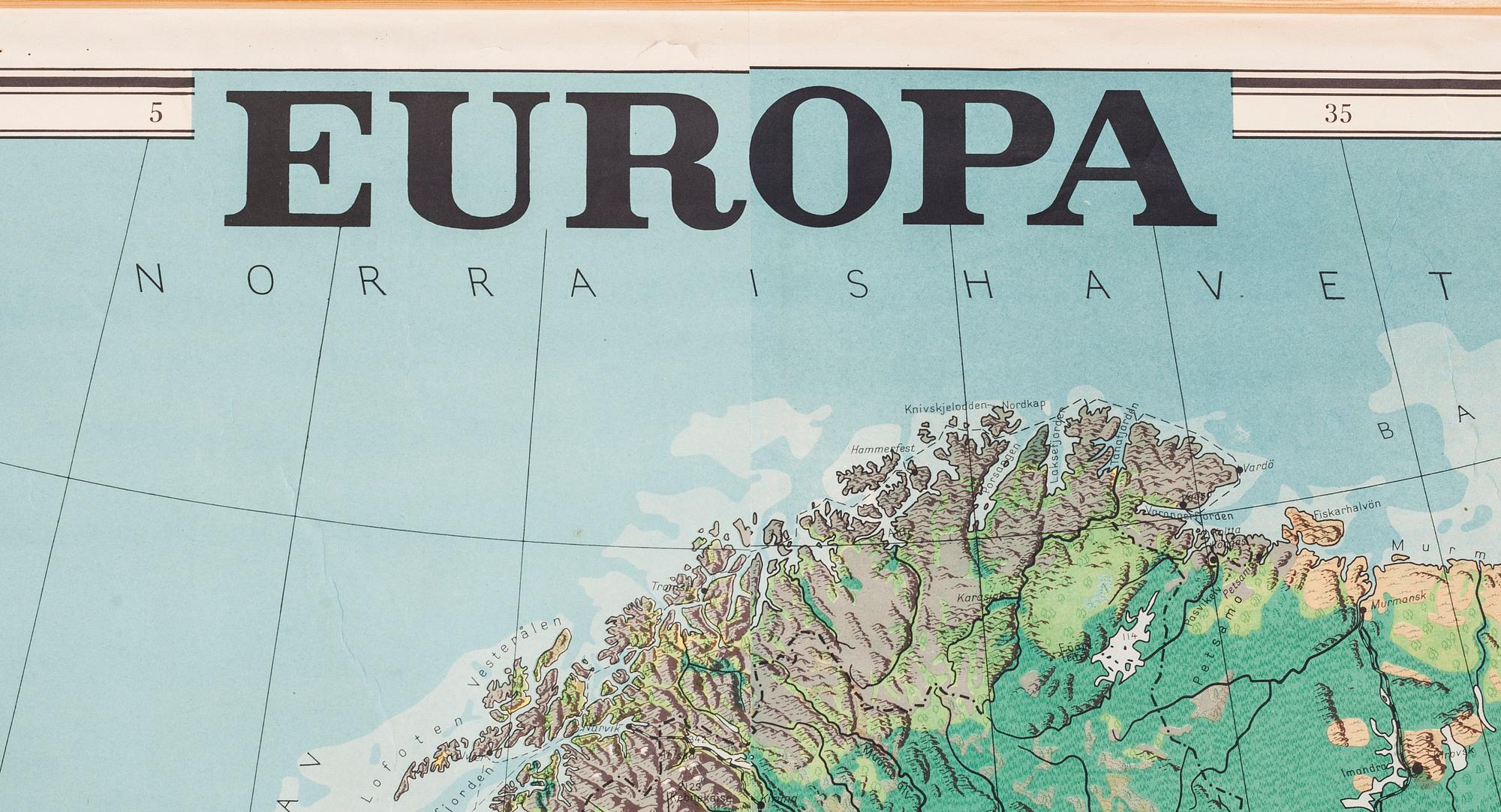 SKOLKARTA, "Europa". Generalstabens karta 1943.